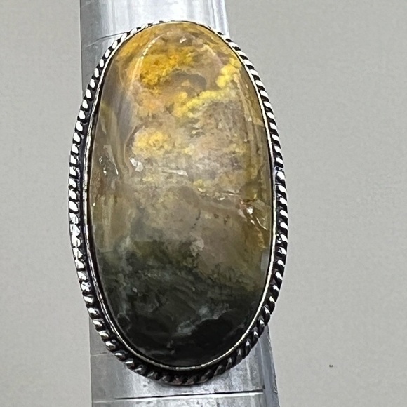 New Bumble Bee Jasper Stone Silver Overlay Ring Size 8.75 - 9 Bumblebee - Picture 7 of 7
